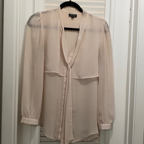 Top shop blush blouse with v neck tie (size 4) - Picture 1 of 5